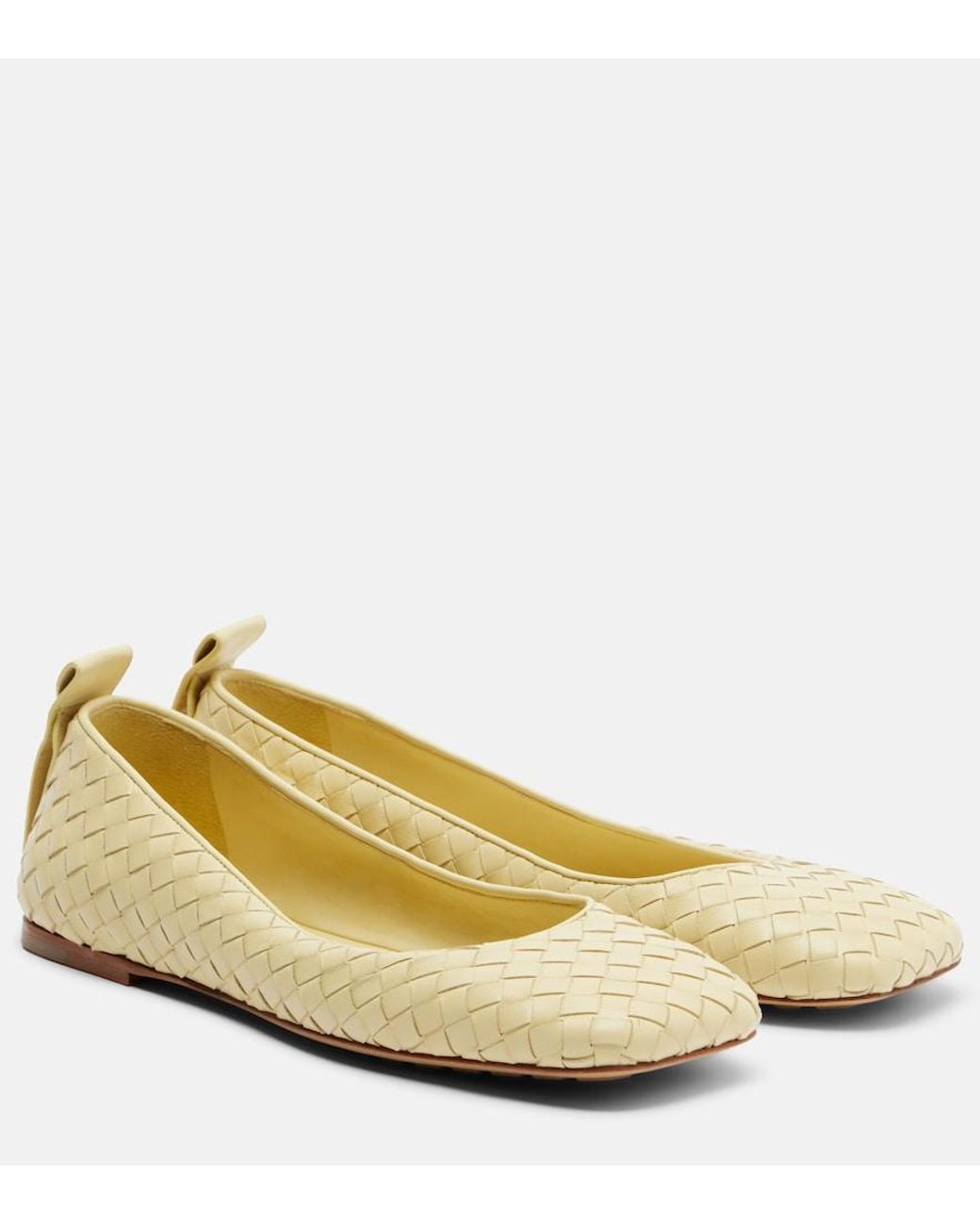 Bottega Veneta Yellow Charlotte Intrecciato Leather Ballet Flats