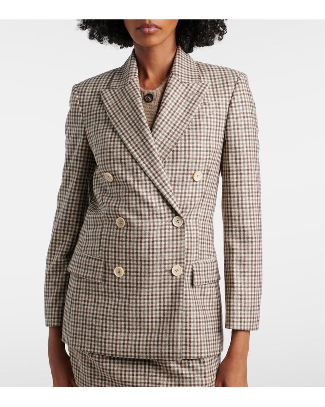 Brunello Cucinelli Brown Checked Virgin Wool Blazer