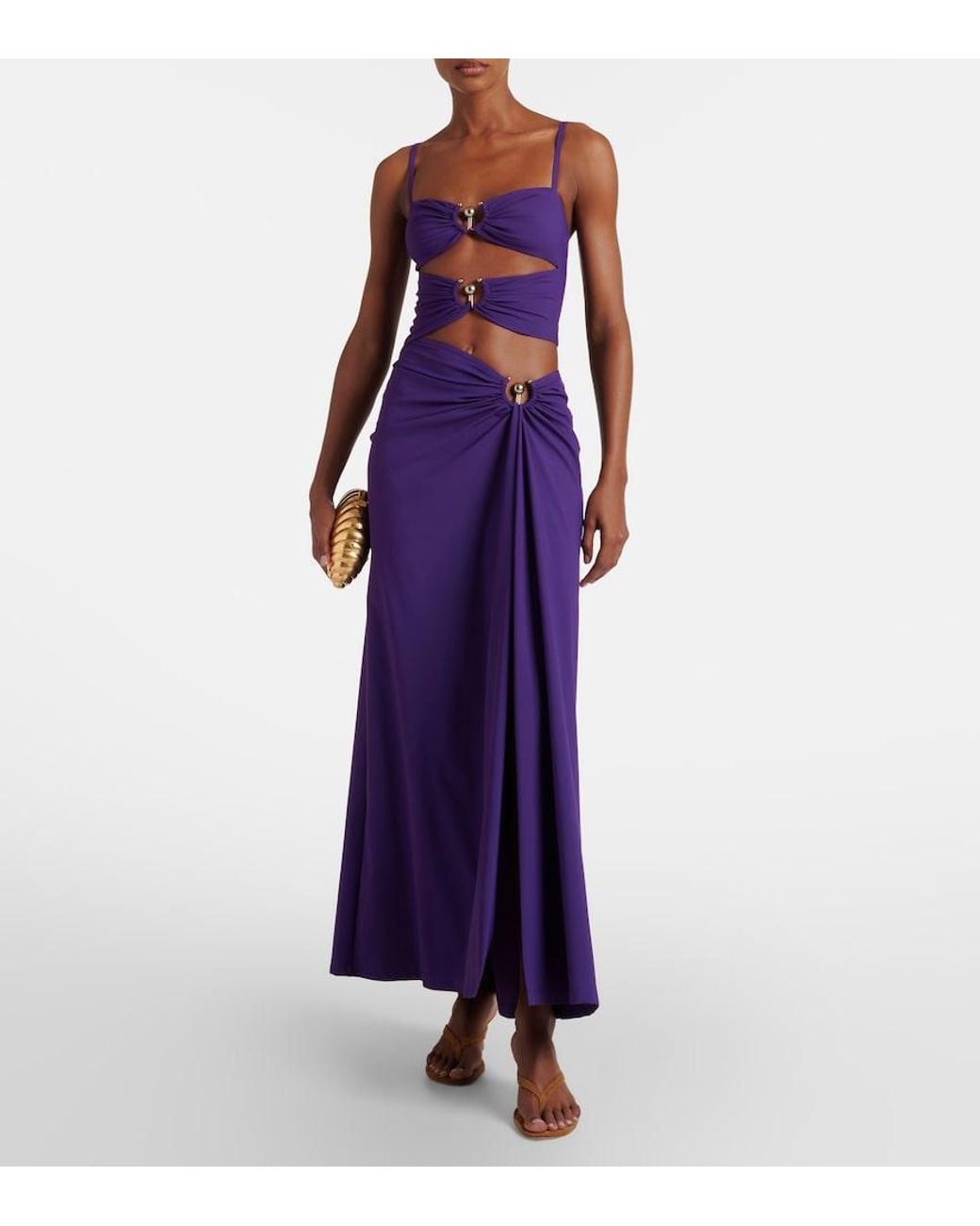 Christopher Esber Purple Cutout Ruched Maxi Dress