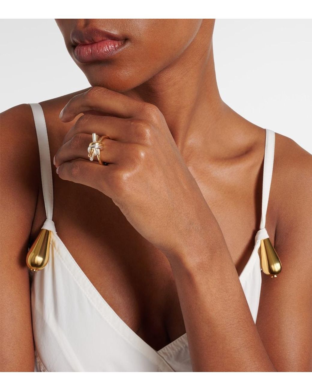 Bottega Veneta White Knot-Plated Sterling Ring
