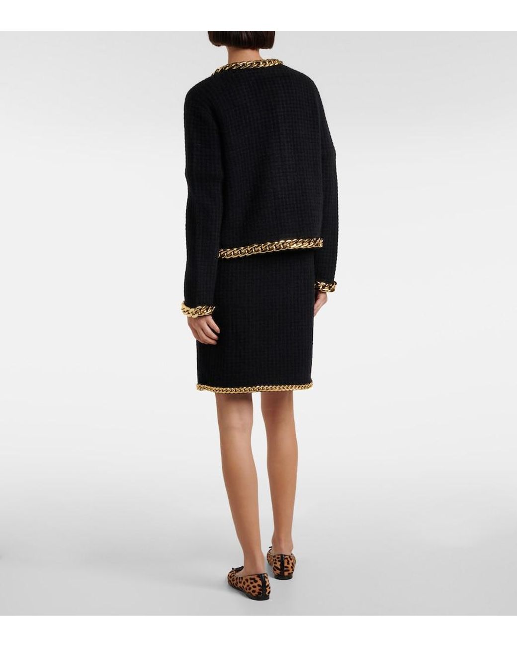 Tory Burch Black Kendra Chain-Trimmed Wool-Blend Cardigan