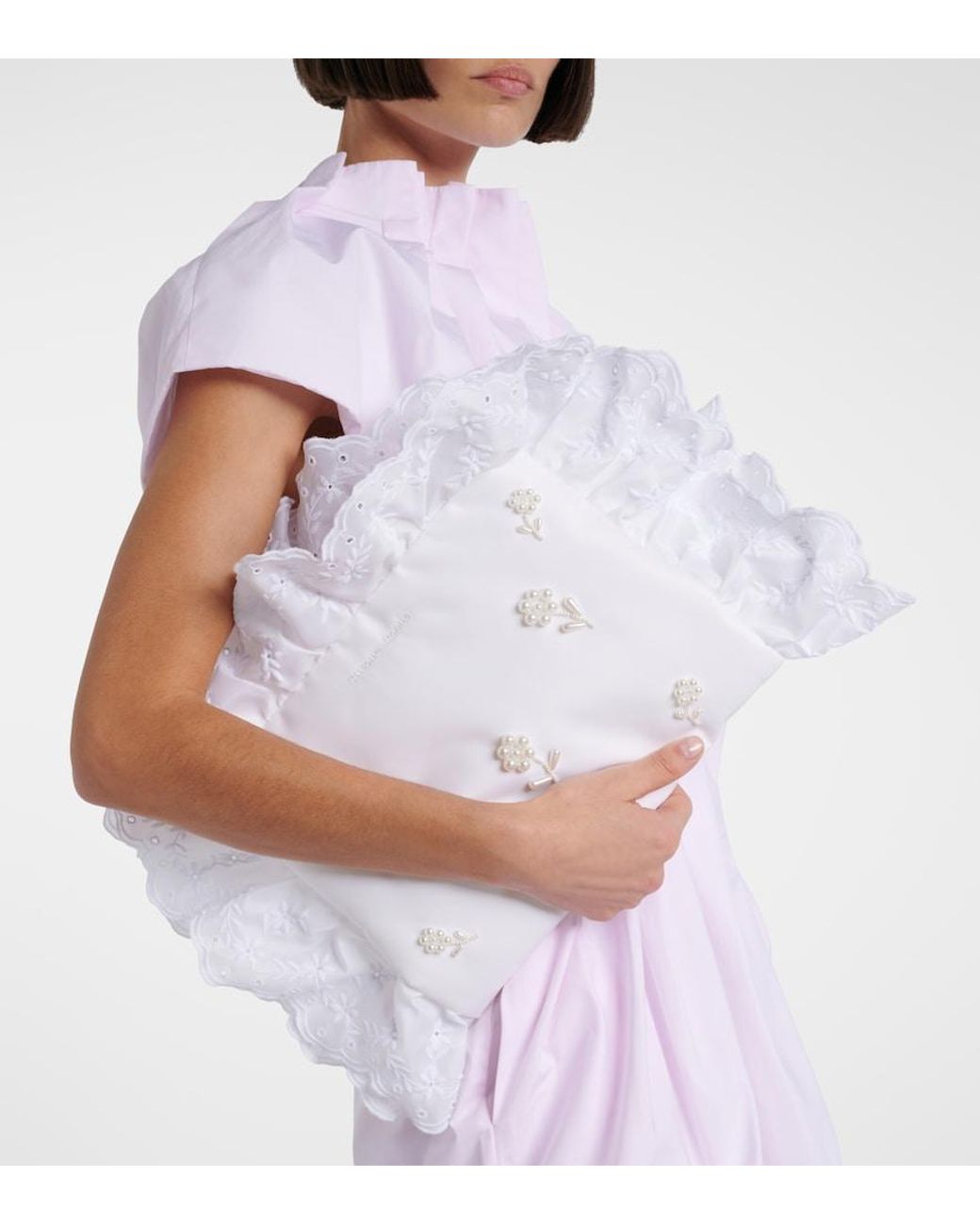 Simone Rocha White Pillowcase Embellished Ruffled Clutch