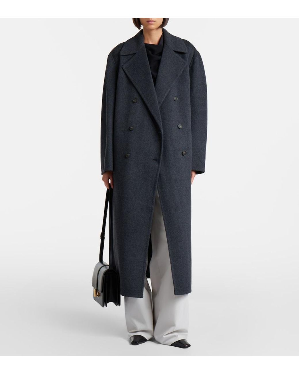 Vince Black Double-Breasted Wool-Blend Coat