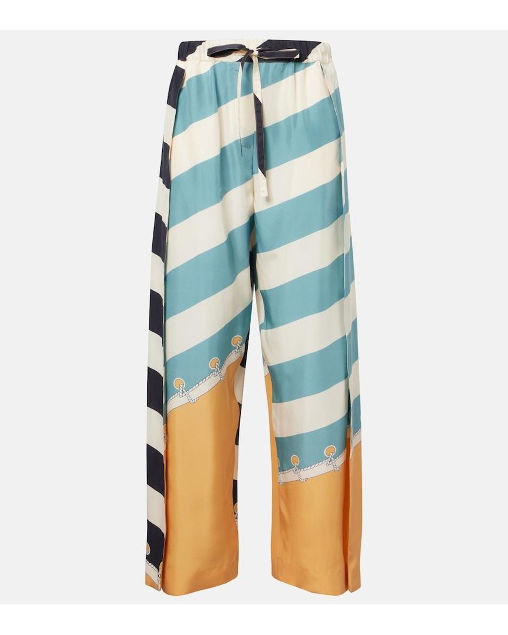 Loewe Blue Printed Silk Wide-Leg Pants