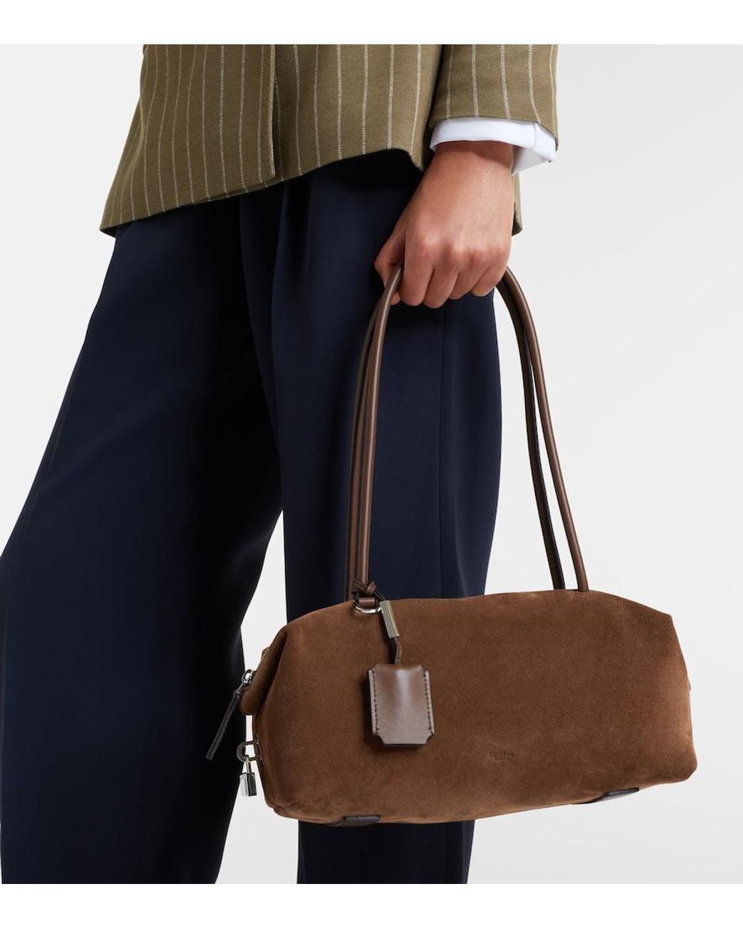 Max Mara Brown Large Suede Shoulder Bag