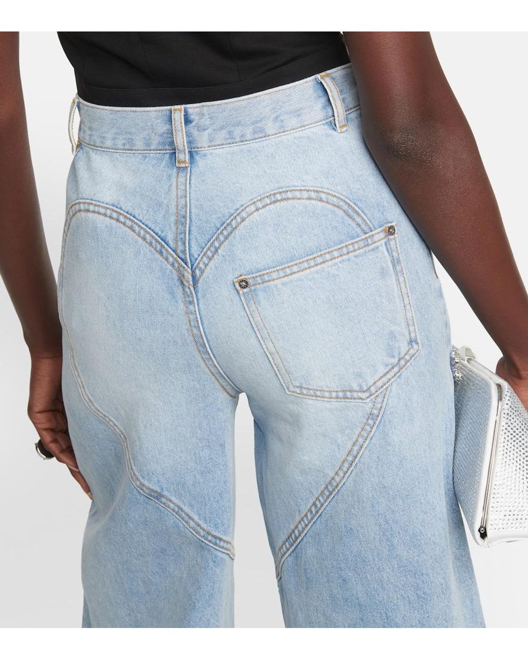 Area Blue Cutout Embellished High-Rise Wide-Leg Jeans