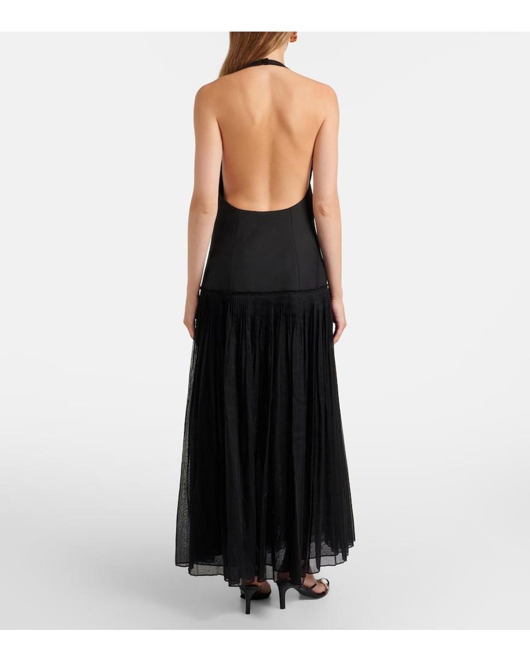 Rohe Black Pleated Wool-Blend Muslin Maxi Dress