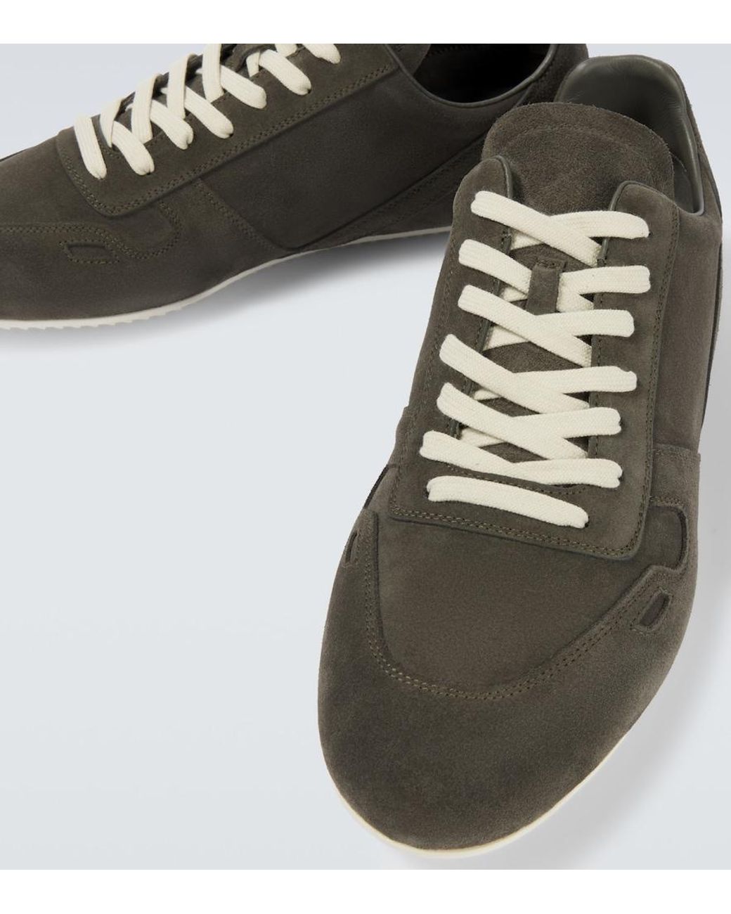 Rick Owens Green Minimal Suede Sneakers for men
