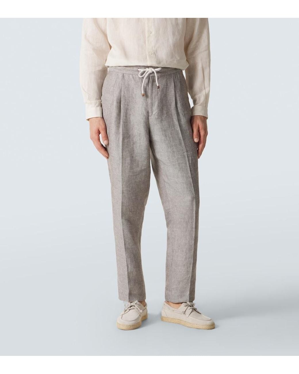 Brunello Cucinelli Gray Hemp And Linen Tapered Pants for men