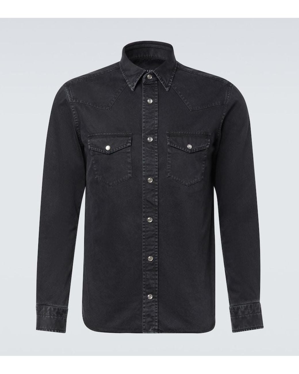 Tom Ford Blue Cotton Twill Western Shirt for men