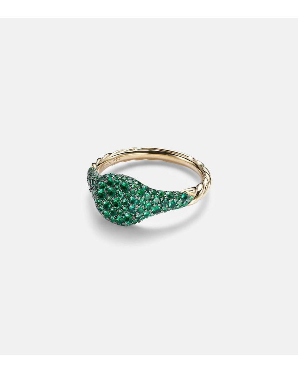 David Yurman Green Petite Pave 18Kt Pinky Ring With Emeralds