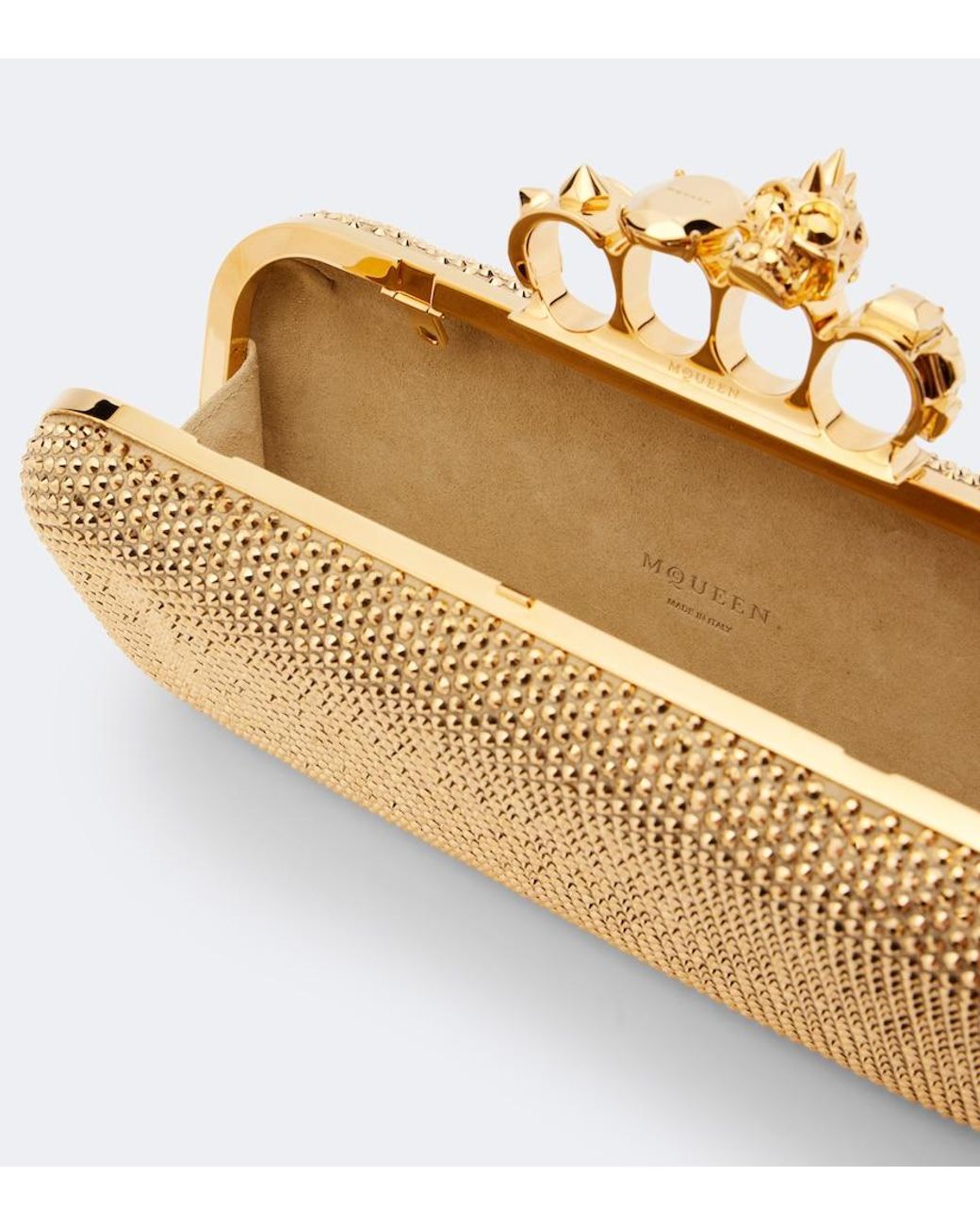 McQueen Natural Knuckle Embellished Leather Clutch