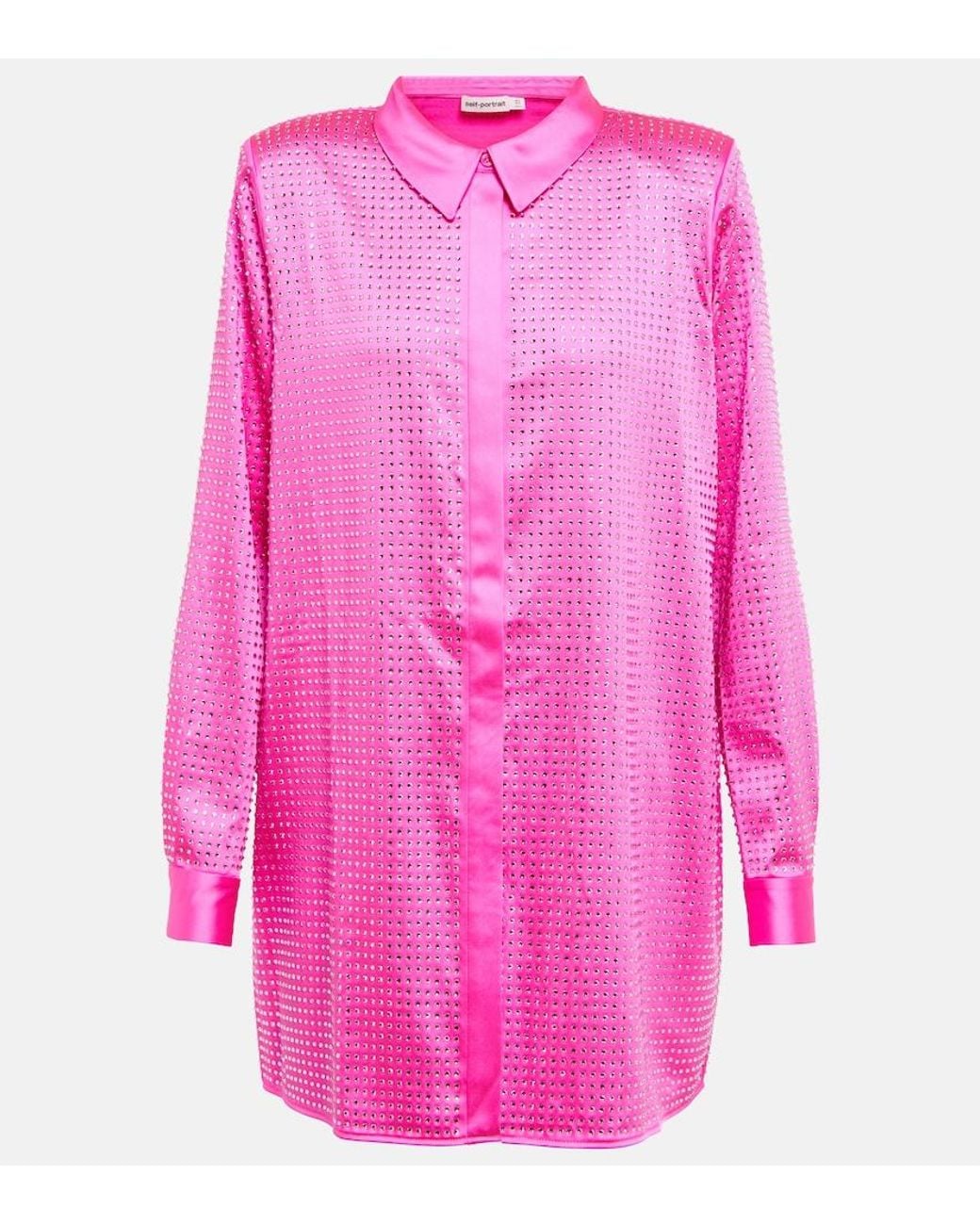 Self-Portrait Pink Crystal-Embellished Satin Shirt