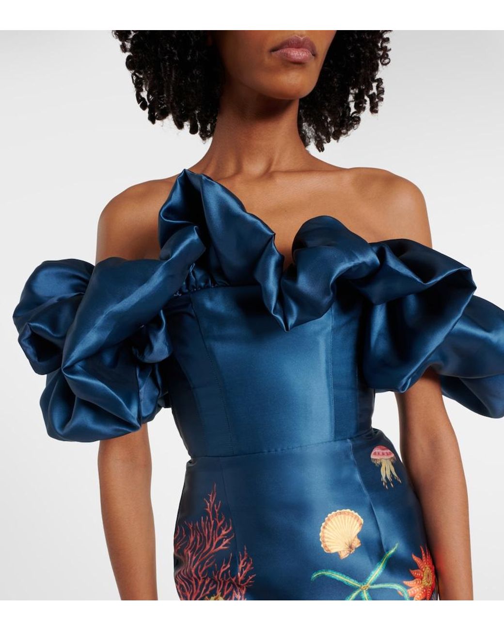 ALÉMAIS Blue Dorian Printed Ruffled Minidress