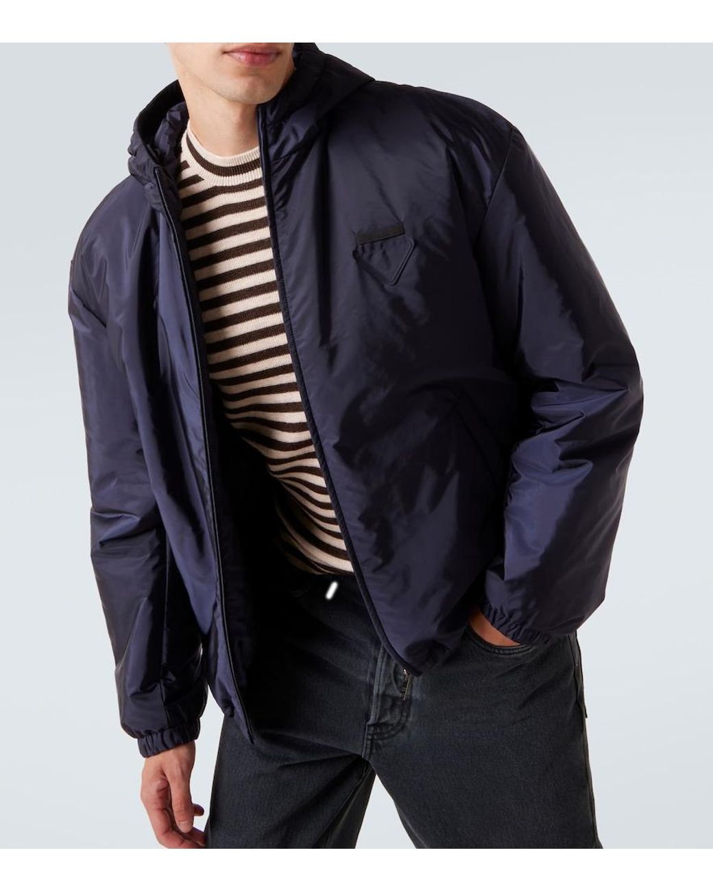 Prada Blue Hooded Re-Nylon Jacket for men
