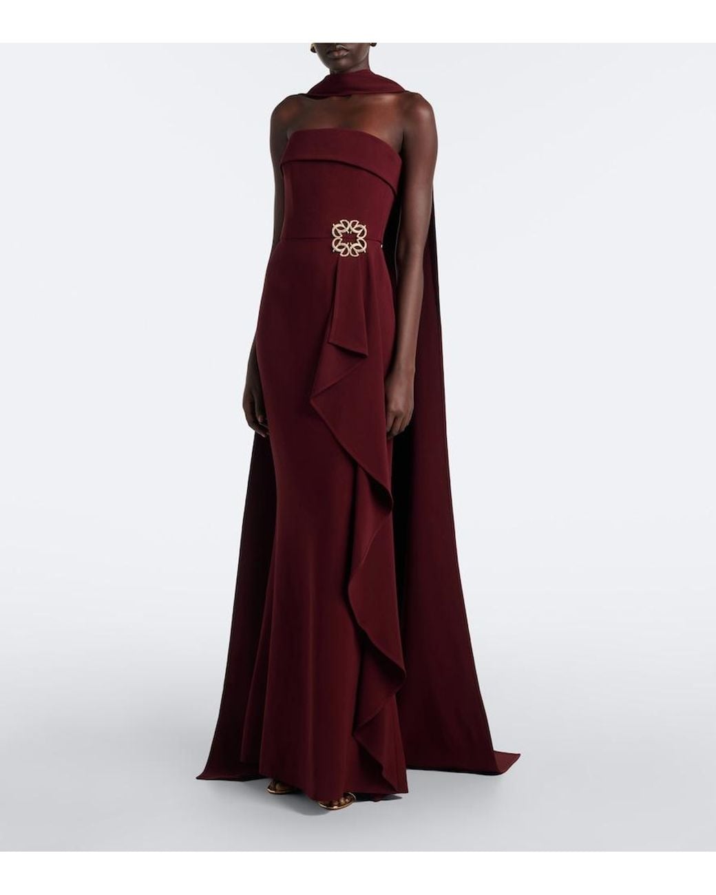 Elie Saab Purple Scarf-Detail Embellished Draped Cady Gown