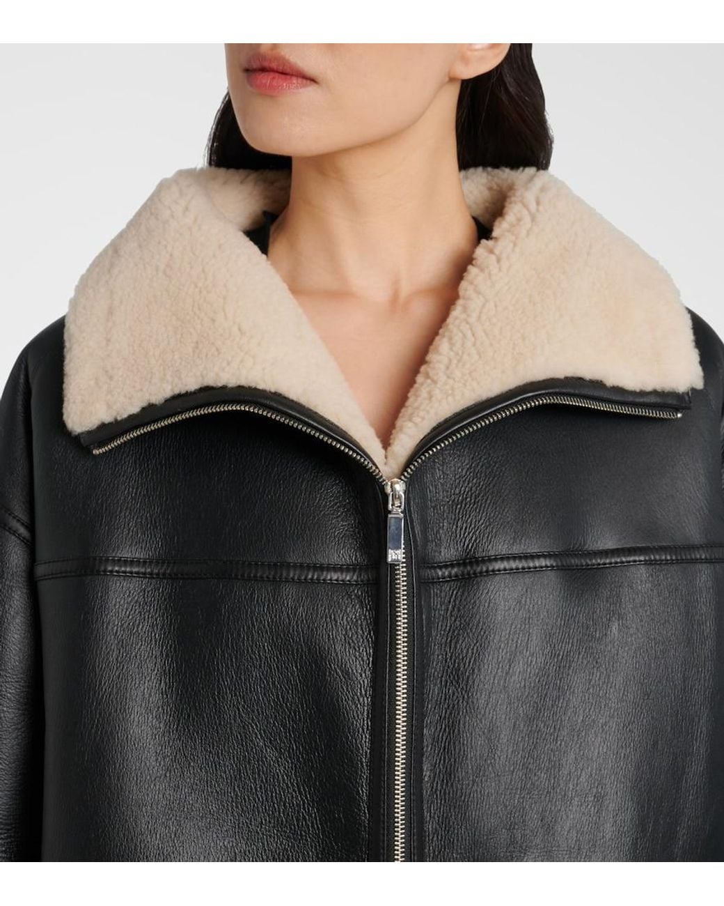 Totême  Black Shearling Leather Biker Jacket