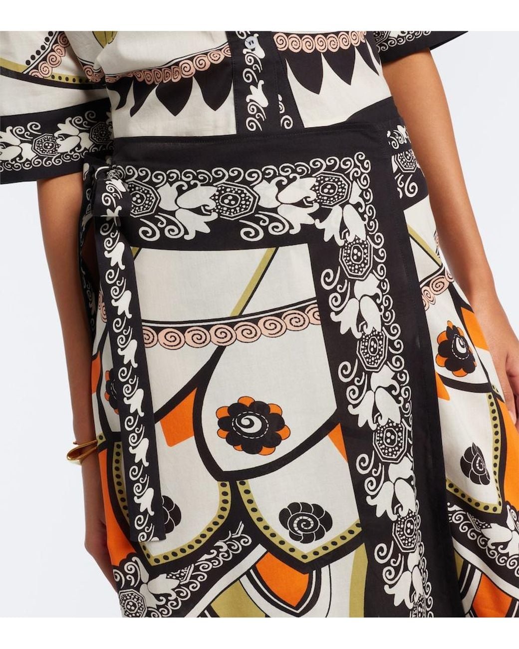 LaDoubleJ White Sarong Printed Cotton Muslin Wrap Skirt