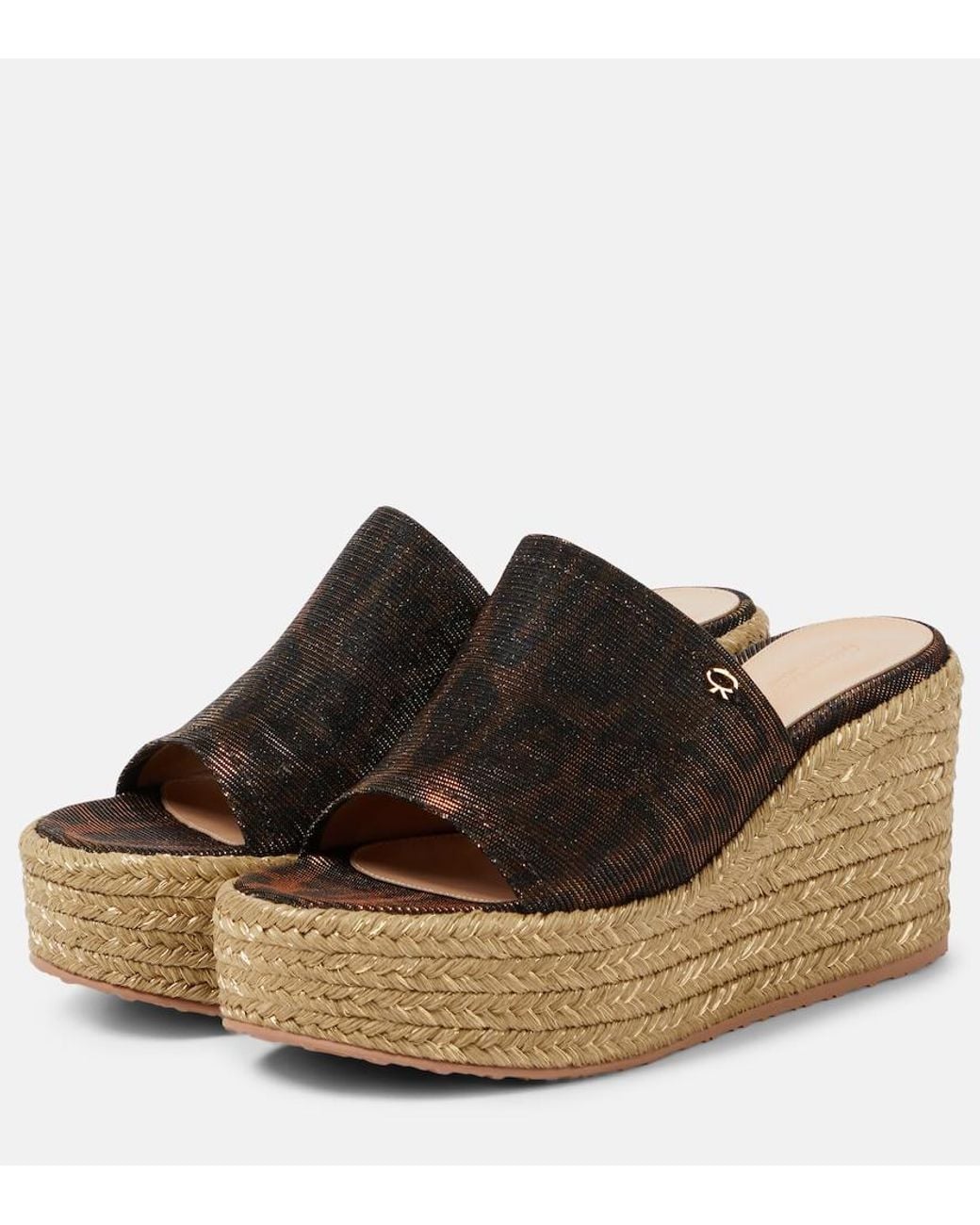 Gianvito Rossi Brown Leopard-Print Espadrille Wedge Mules