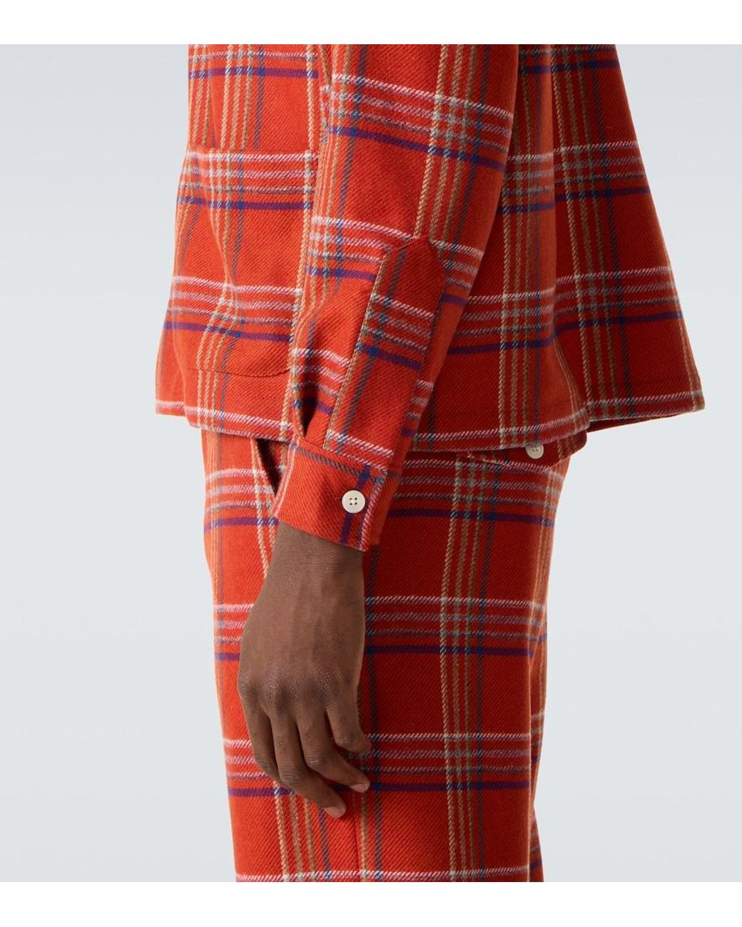 Bode Red Gable Plaid Wool Flannel Overshirt for men