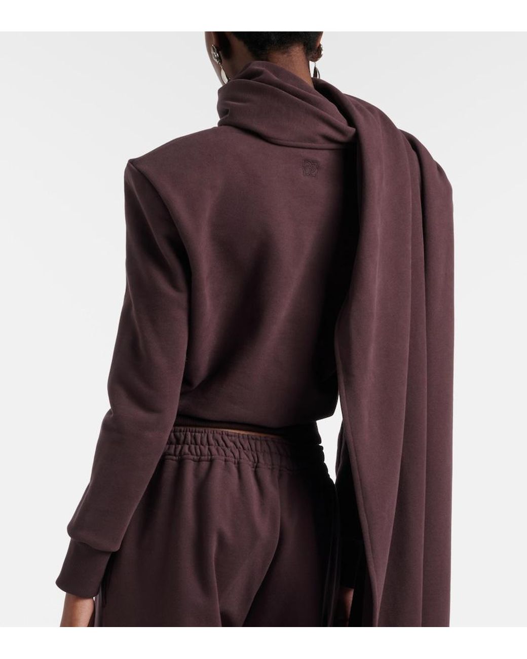 Magda Butrym Brown Draped Scarf-Detail Cotton Sweatshirt