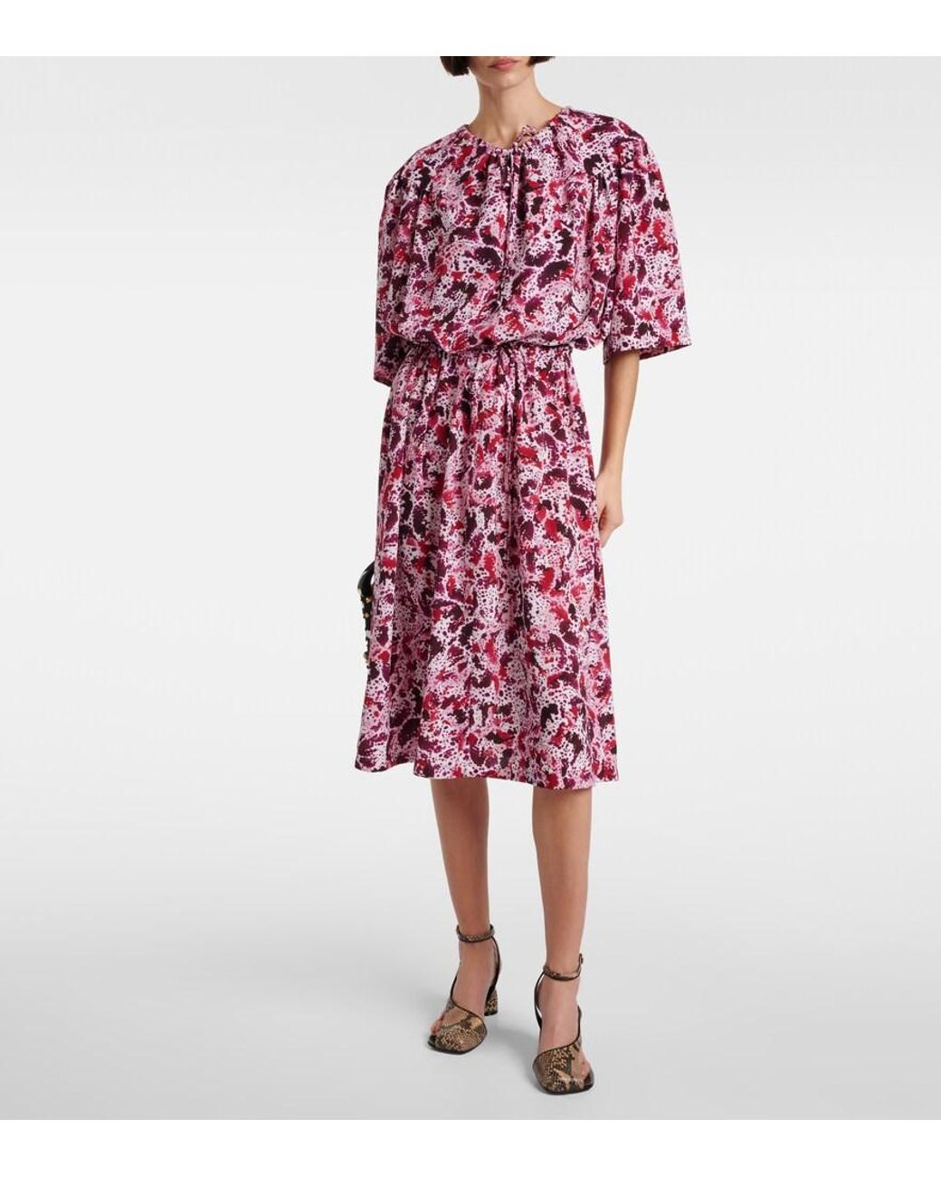 Dries Van Noten Red Printed Midi Dress