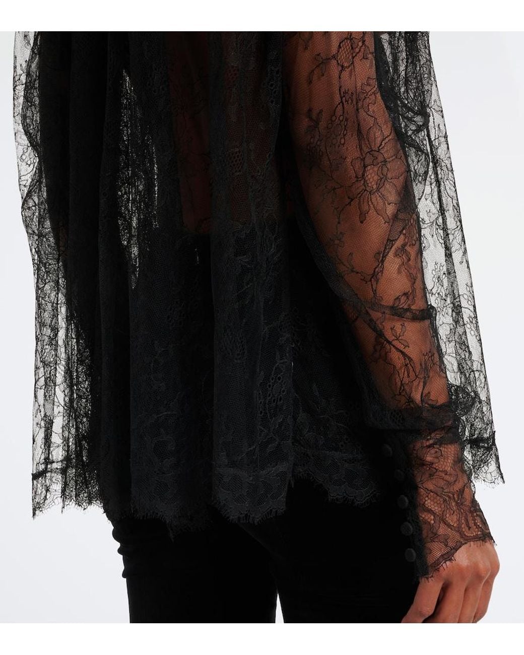 Khaite Black Bonnie Sheer Lace Blouse