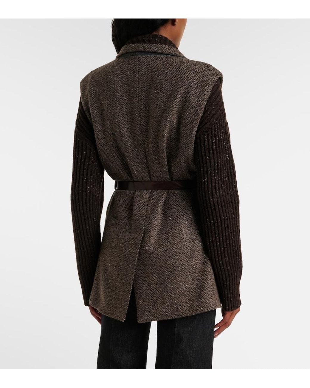 Brunello Cucinelli Gray Monili Herringbone Sequined Wool-Blend Vest