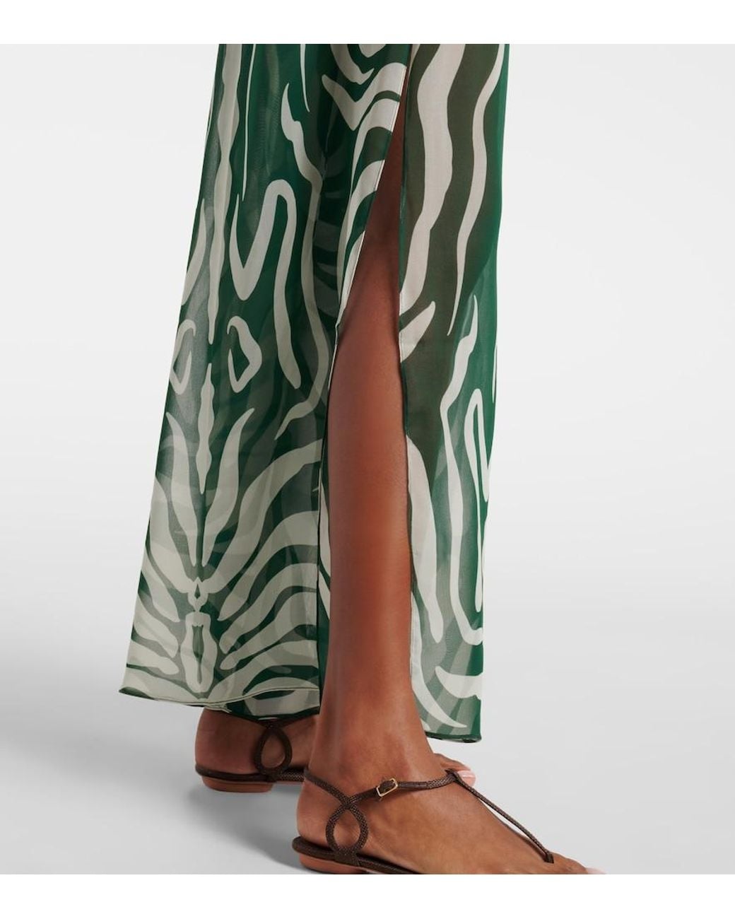 Johanna Ortiz Green Printed Sheer Wide-Leg Pants