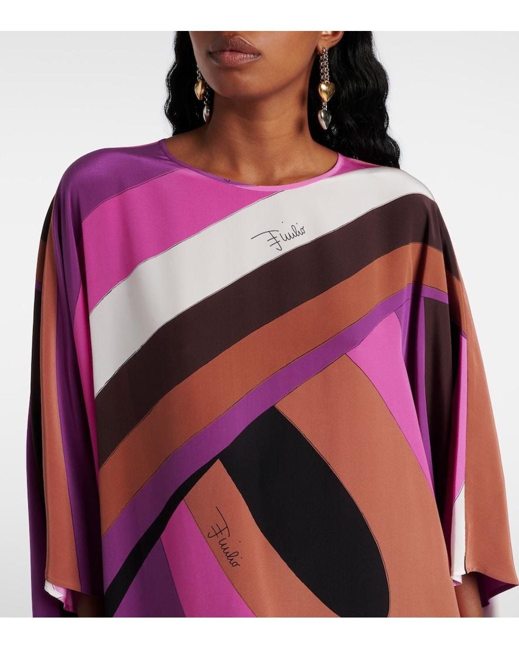 Emilio Pucci Pink Silk Printed Tie-Front Kaftan