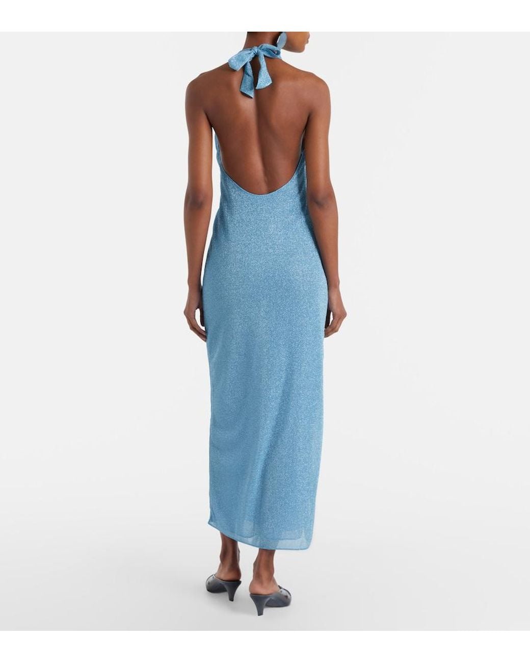 Oseree Blue Lumiere Halterneck Maxi Dress