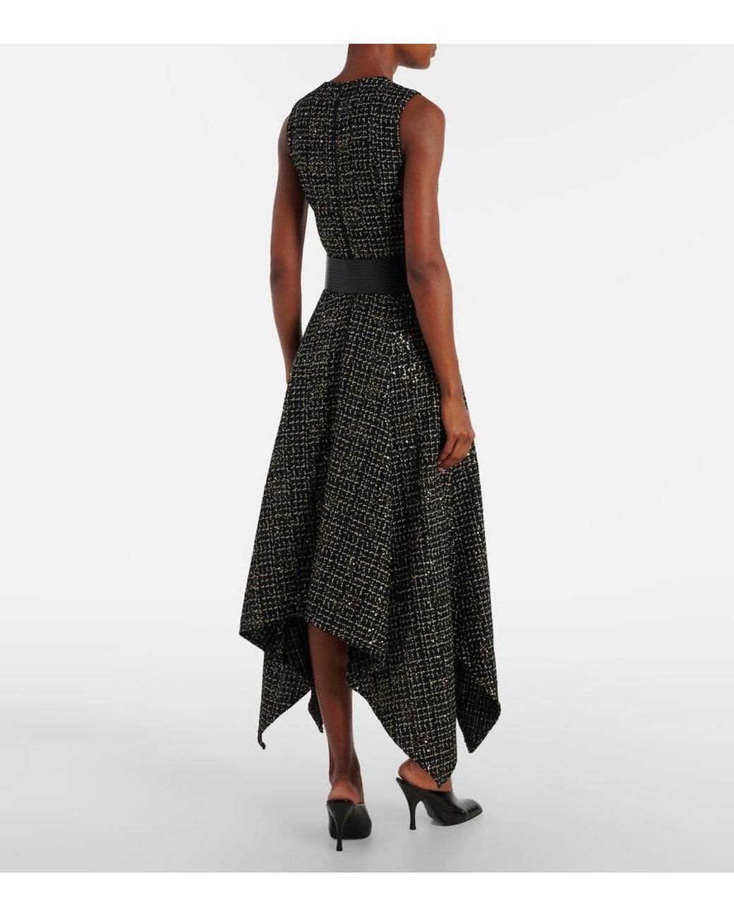 Safiyaa Black Okimi Sequined Tweed Midi Dress