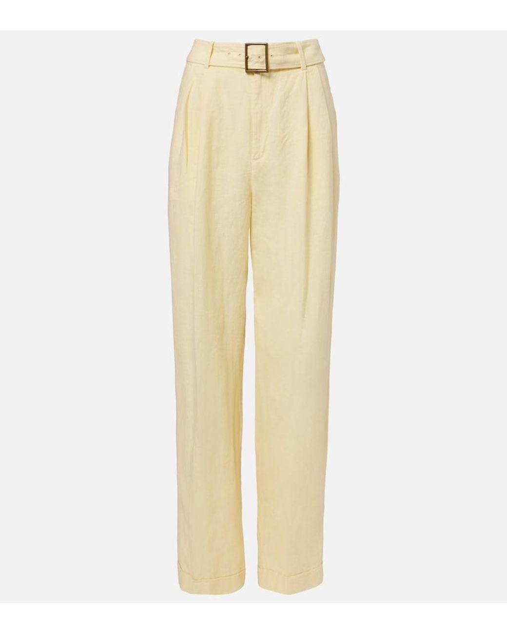 Polo Ralph Lauren Yellow Belted Linen Straight Pants