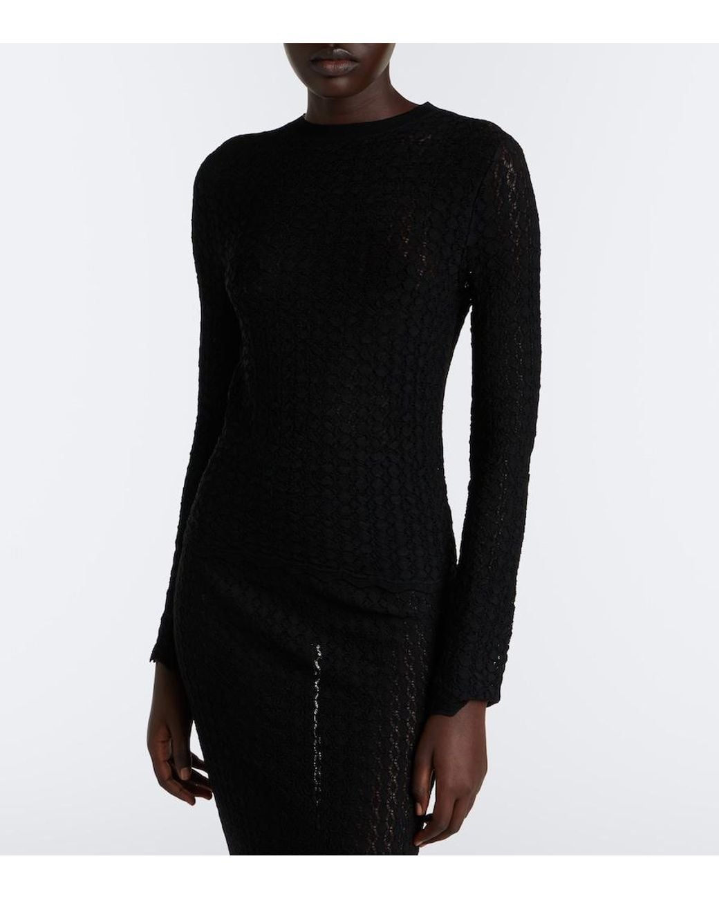 Saint Laurent Black Pointelle Top
