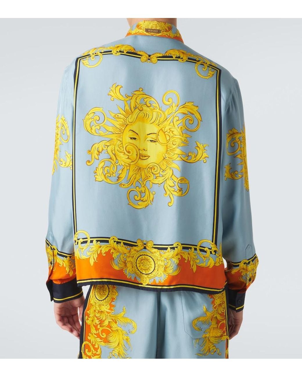 Versace Blue Printed Silk Shirt for men