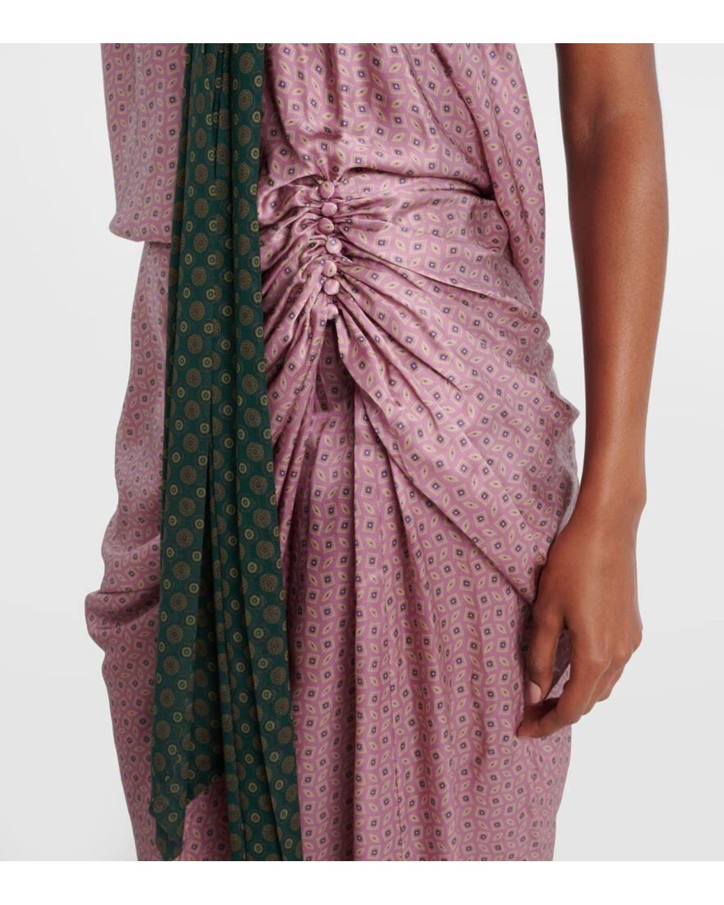 dries van noten draped printed silk maxi dress Dries Van Noten Draped Printed Silk Maxi Dress in Pink