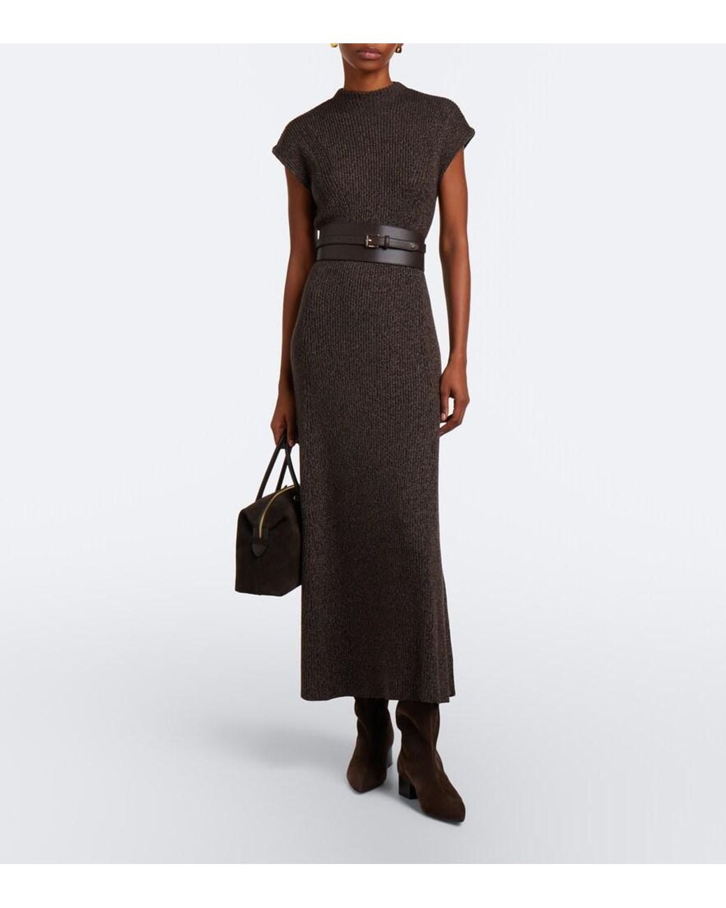 Ralph Lauren Brown Windi Silk And Wool-Blend Maxi Dress