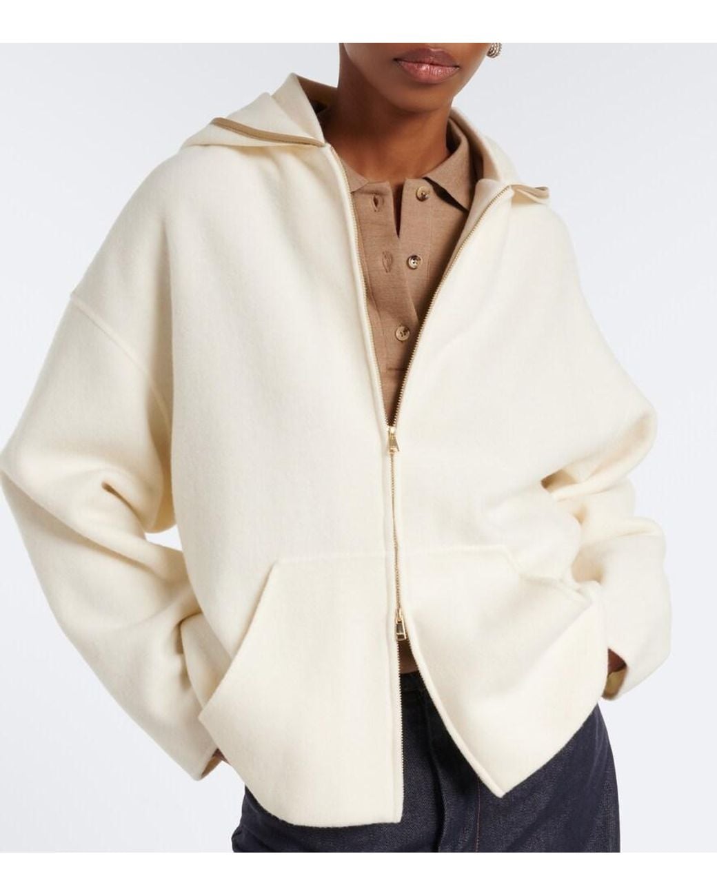 Max Mara White Wool And Cashmere-Blend Hoodie