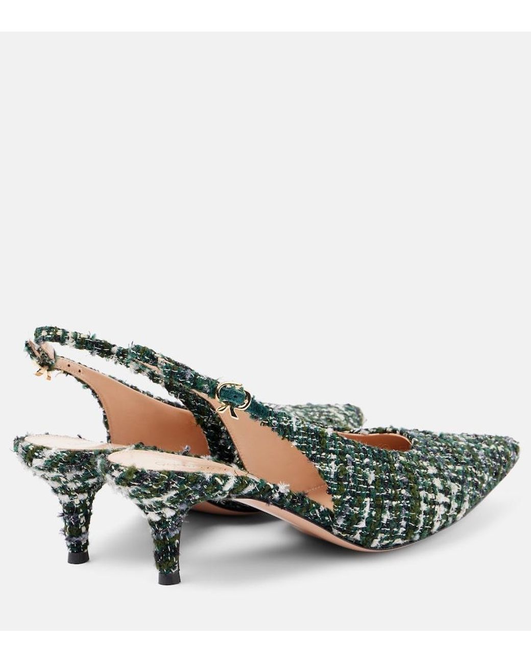 Gianvito Rossi Green 55 Boucle Slingback Pumps