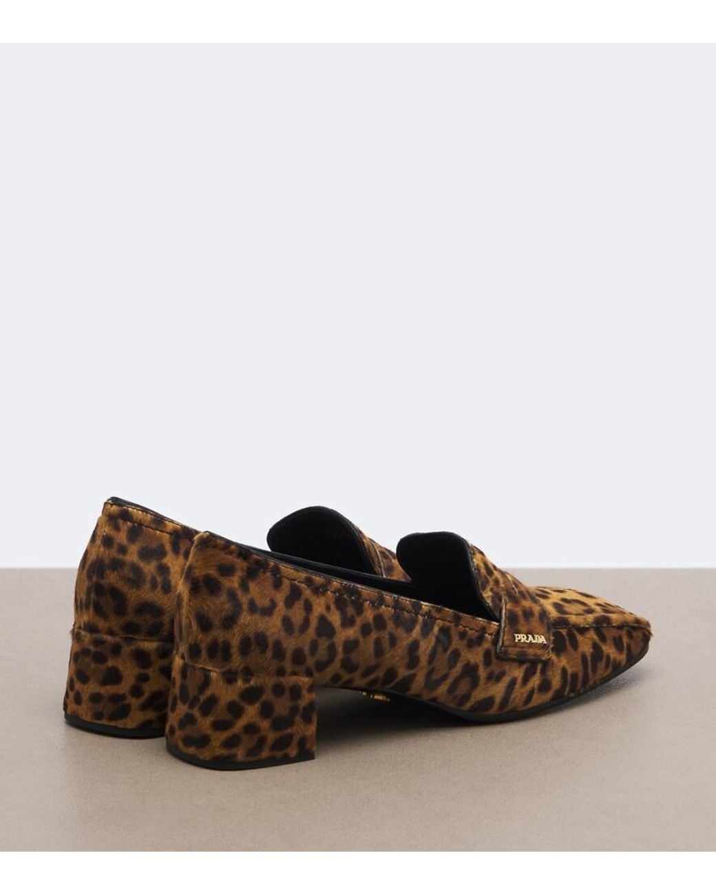 Prada Brown Leopard-Print Calf Hair Loafer Pumps