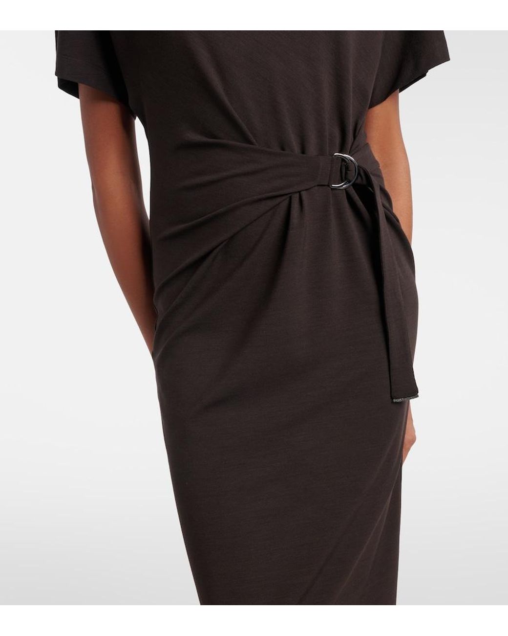 Brunello Cucinelli Black Gathered Jersey Midi Dress