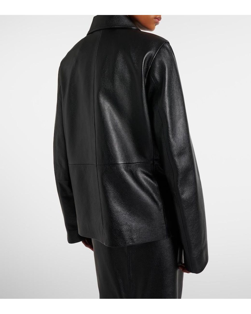 Totême Black Sleek Calf Leather Jacket With Flap Pockets