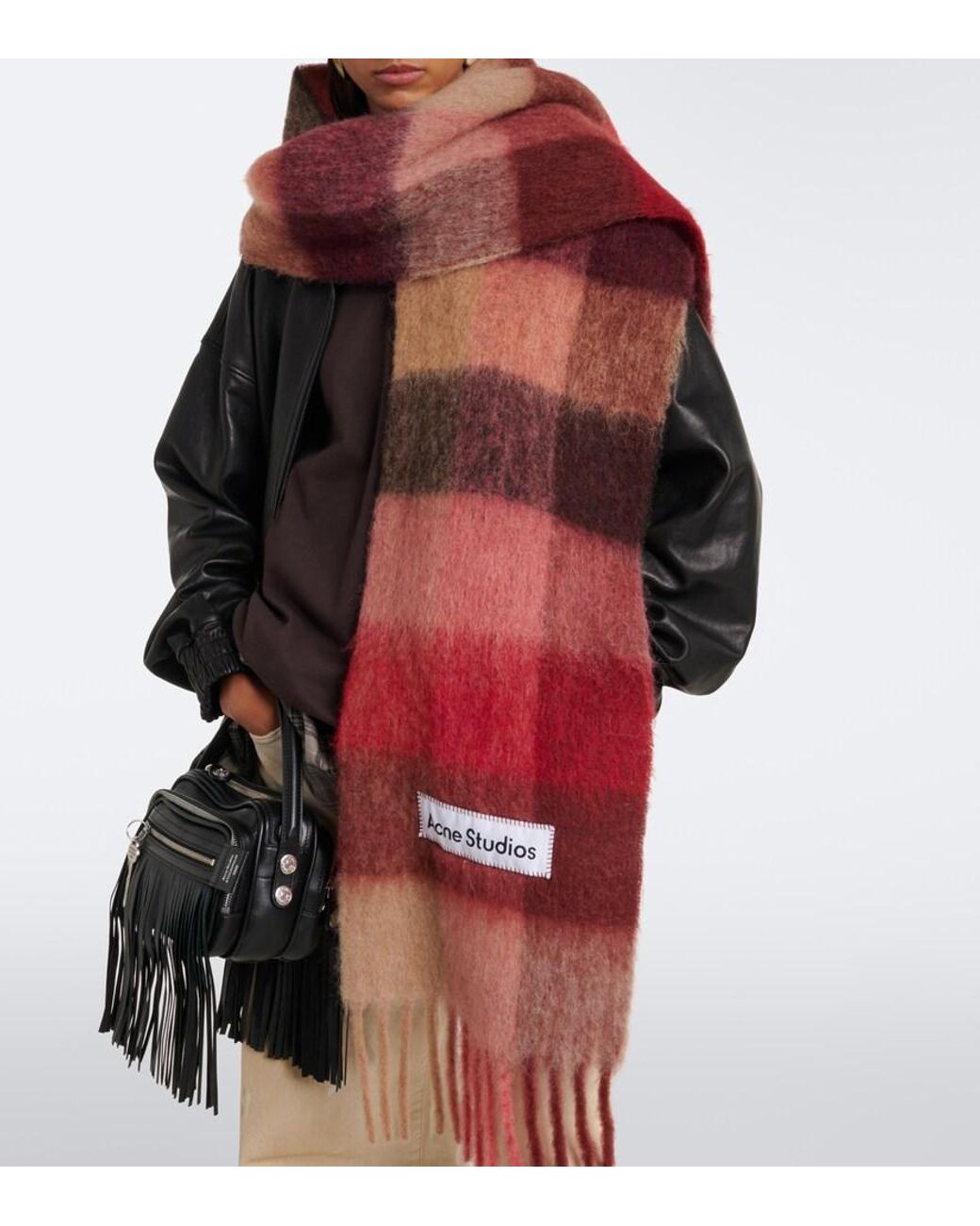 Acne Red Checked Alpaca, Wool, And Mohair-Blend Scarf