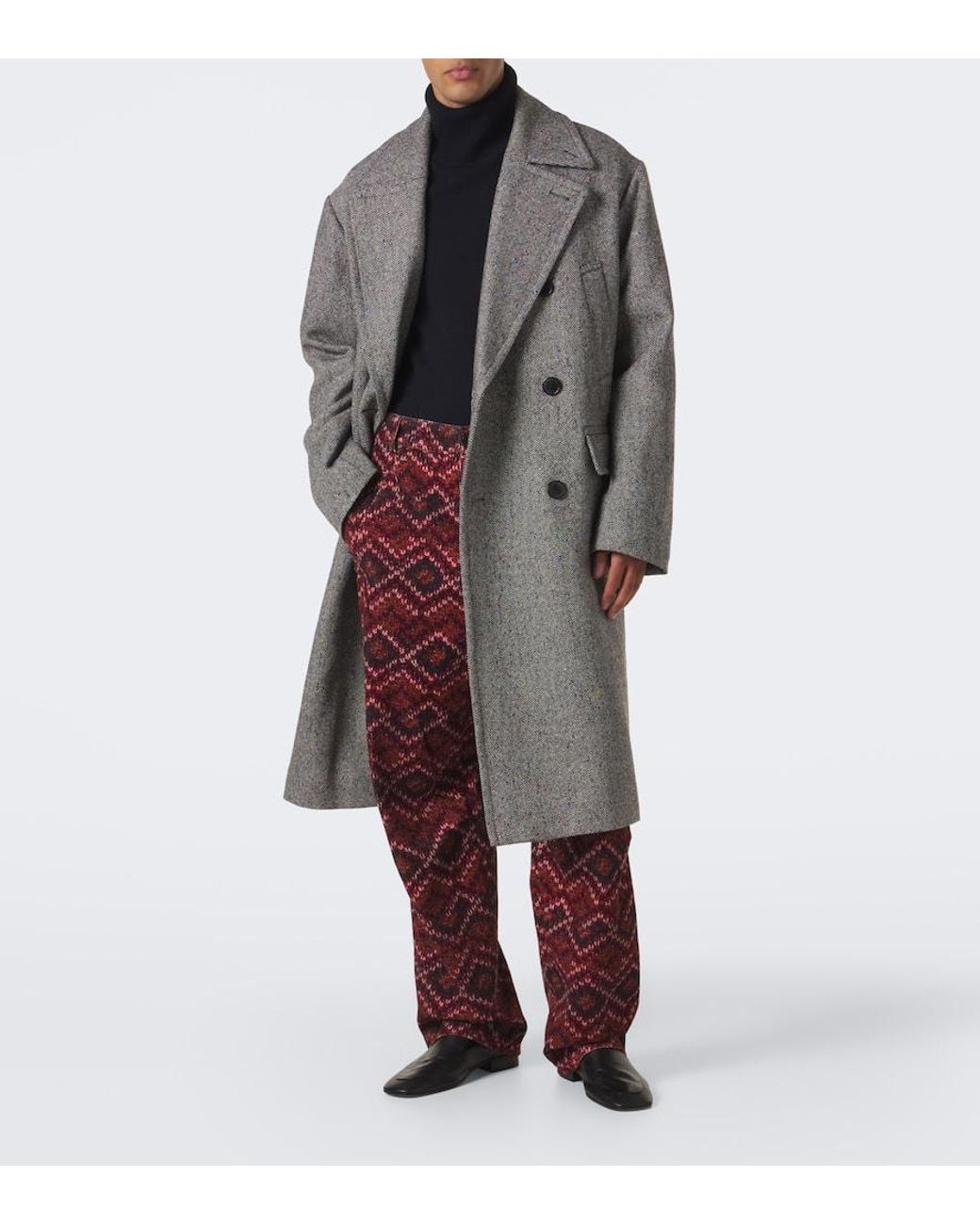 Dries Van Noten Gray Double-Breasted Wool Coat for men