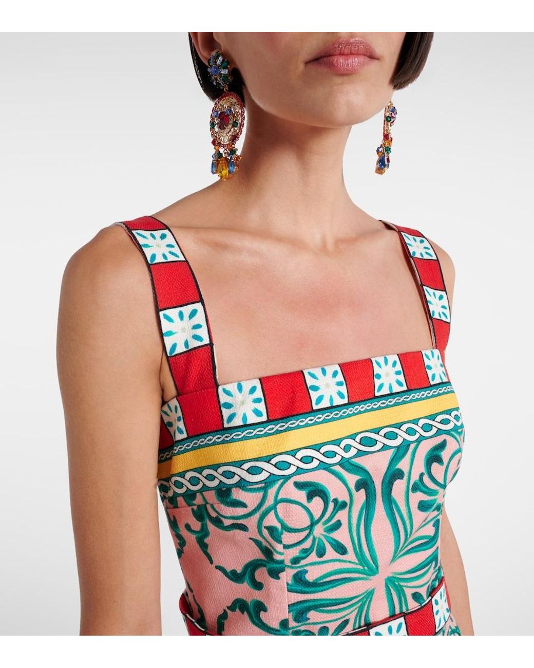 Dolce & Gabbana Blue Taormina Printed Cotton-Blend Minidress