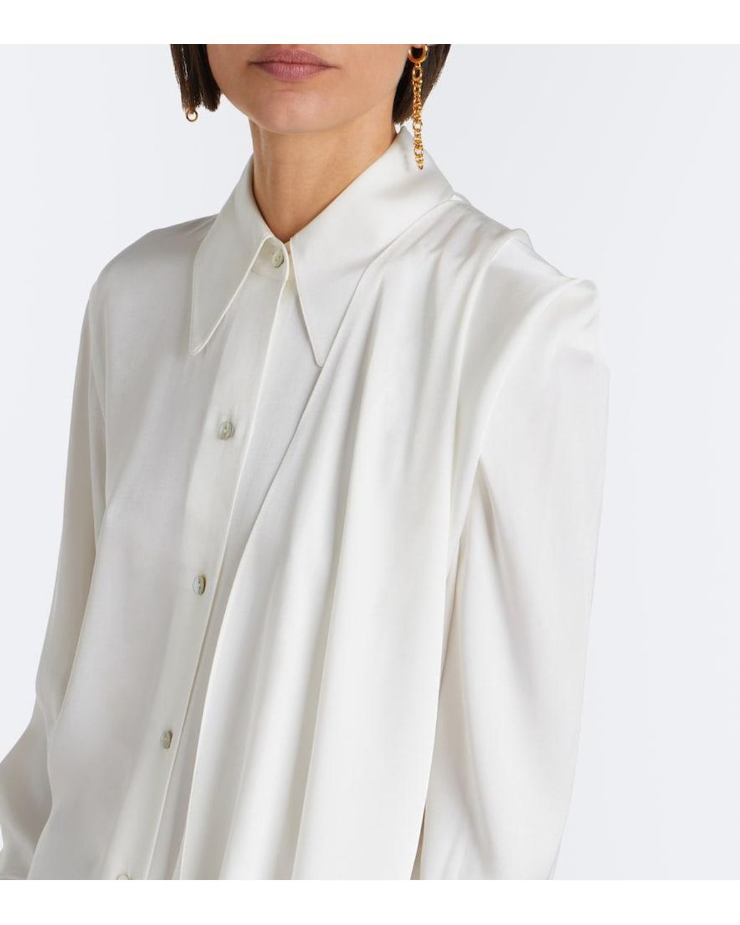 Vince White Draped Silk-Blend Satin Blouse