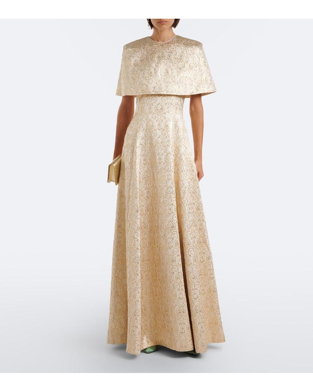 Emilia Wickstead Natural Lucretia Caped Floral Jacquard Gown