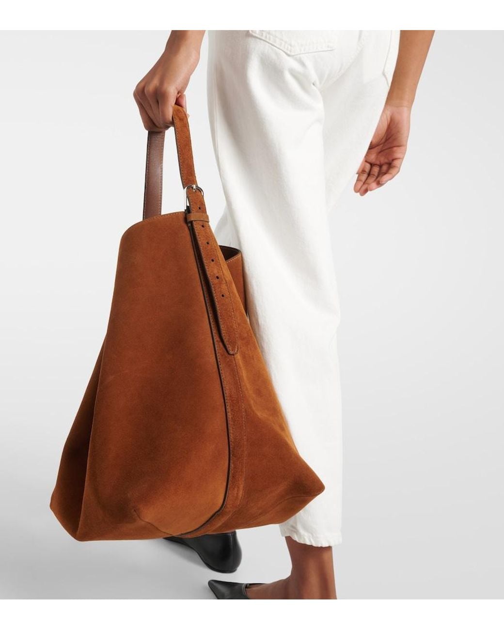 Totême Brown Belted Suede Tote Bag