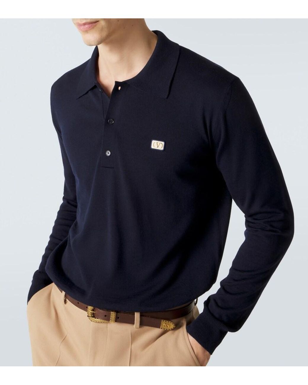 Valentino Garavani Blue Vlogo Virgin Wool Polo Sweater for men