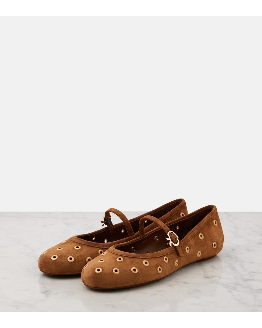 Gianvito Rossi Brown Studded Suede Mary Jane Flats